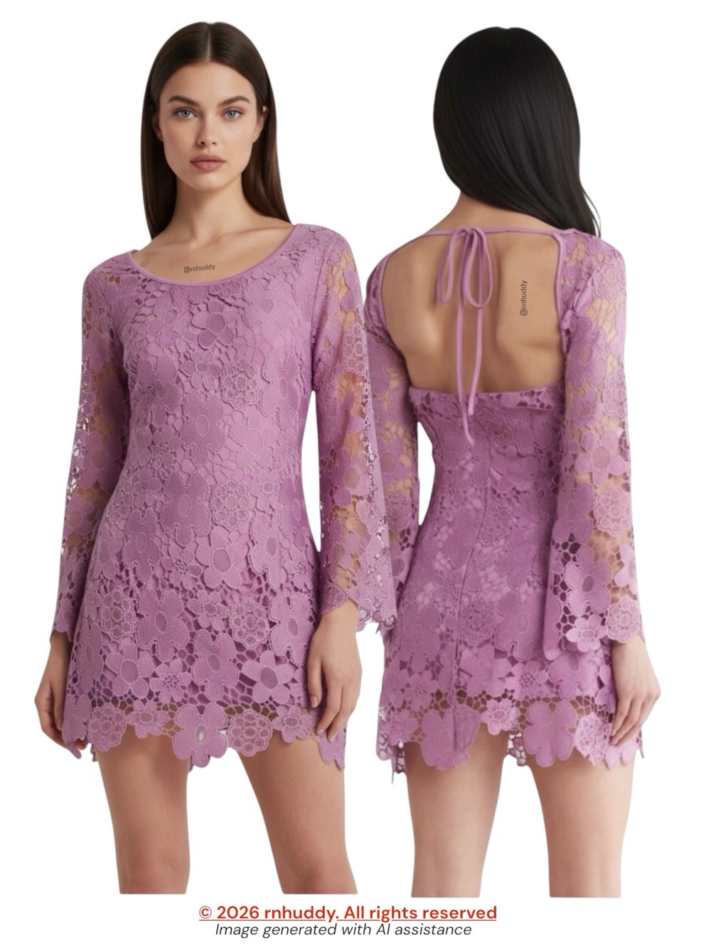 Wishlist Apparel L purple floral lace bell sleeve dress
